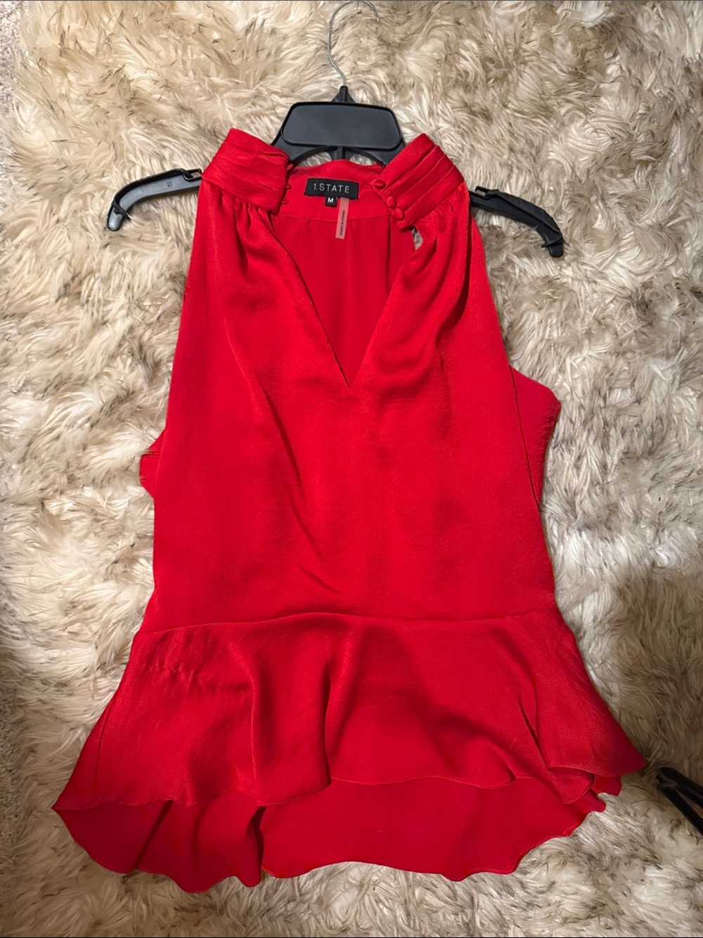 STATE Red V-Neck Sleeveless Peplum Camisole